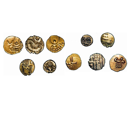 South India, Gold Fanam (5 Coins), 1) chitadurga AD 1500-1800 with 12 rashi, 2) coorg , ch