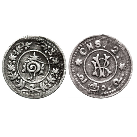 Travancore, Silver Chuckram, 0.76g, Rama Varma VI (ME 1062-1101/ 1885-1924 AD), RV monogra