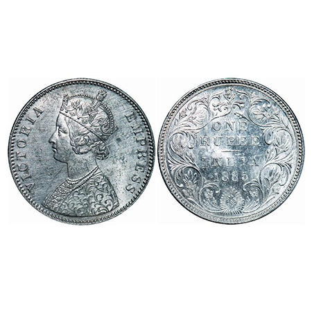 Victoria Empress, Silver, Rupee, 1885, Bombay Mint, A3/II(i), 'B' raised, Top stroke of nu