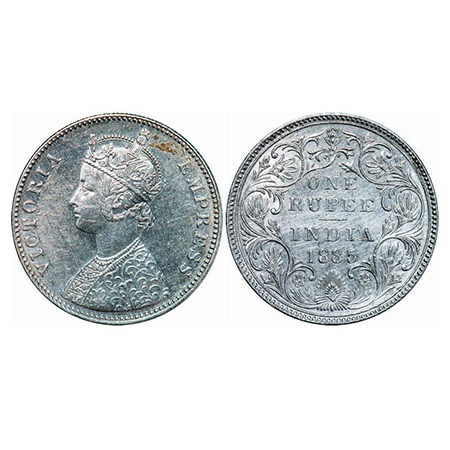 Victoria Empress, Silver, Rupee, 1885, Bombay Mint, A3/II(i), 'B' raised, Top stroke of nu