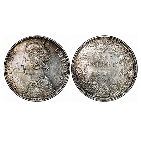 Victoria Empress, Silver, Rupee, 1889, Bombay Mint, C2/I, 'B' incused, Error, Struck throu