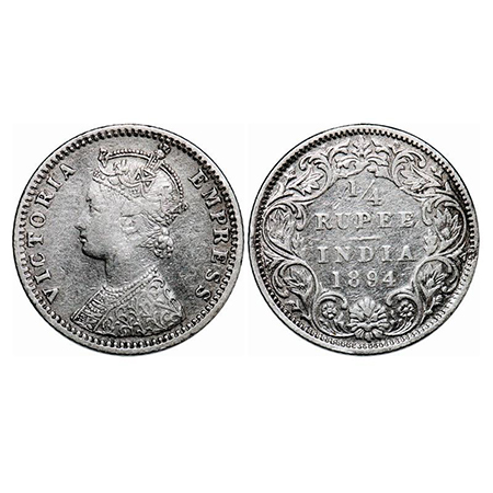 Victoria Empress, Silver, 1/4 Rupee, 1894, Bombay Mint, C(i)/I, 'B' incused, Die crack on 