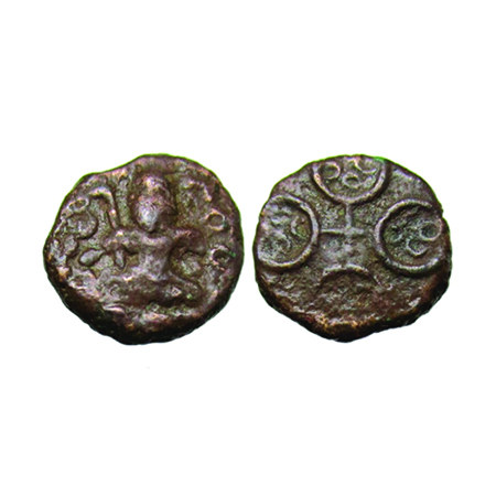 Post Mauryan, Ujjain Region, Copper Unit, 2.600g, 12x11mm, (200-100 BC), Ujjain seated siv