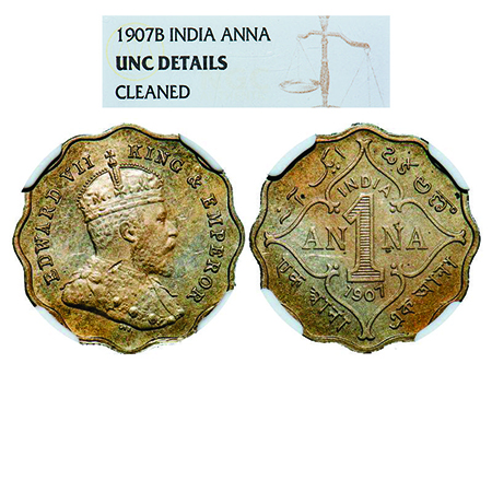 Edward VII, Copper-Nickel, 1 Anna, 1907, Bombay Mint, 'B' incused. GK 990. NGC Slabbed UNC