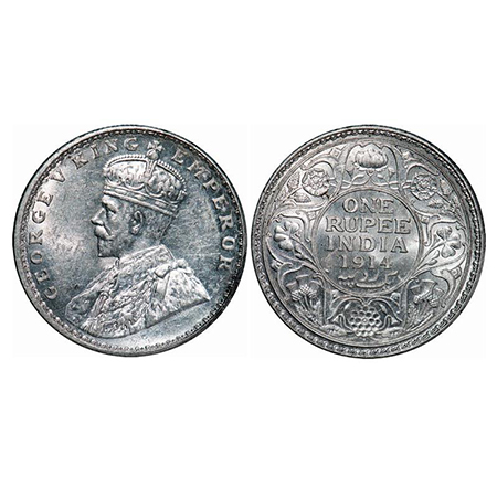 George V, Silver, Rupee, 1914, Bombay Mint, Dot. GK 1030. Brilliant Uncirculated. Very Sca