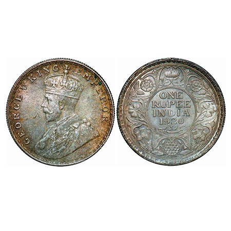 George V, Silver, Rupee, 1920, Bombay Mint, Dot. GK 1042. Extremely Fine, Toned. Scarce.