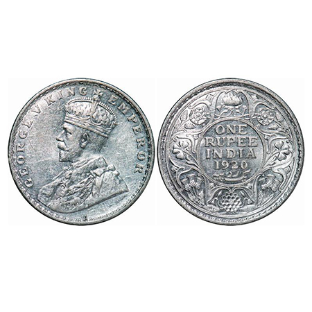George V, Silver, Rupee, 1920, Bombay Mint, Dot. GK 1042. Brilliant Uncirculated. Scarce.