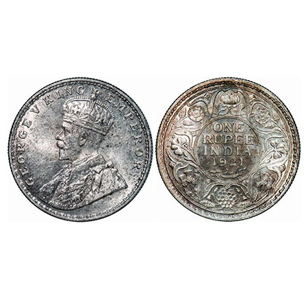 George V, Silver, Rupee, 1921, Bombay Mint, Dot. GK 1043. Brillaint Uncirculated, Toned. V
