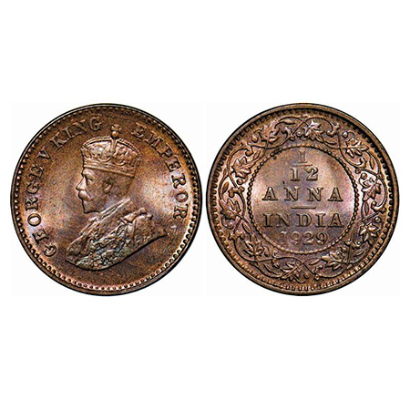 George V, Bronze, 1/12 Anna, 1929, Calcutta Mint, No dot. GK 1245. Mint Grade, Rainbow Ton