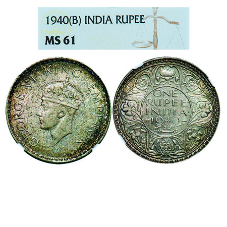 George VI, Half Silver, Rupee, 1940, Bombay Mint, A(a)/I, Dot, Security edge, Rev has bord