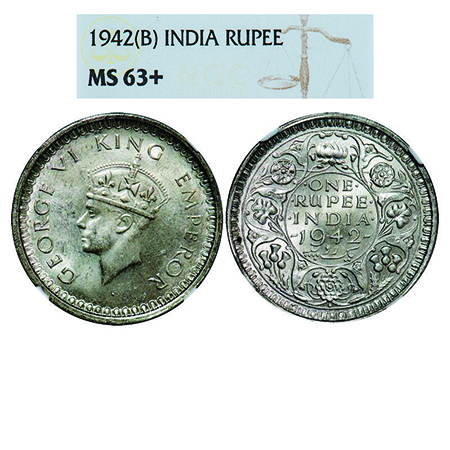 George VI, Half Silver, Rupee, 1942, Bombay Mint, B(a)/II, Diamond mint mark, Security edg