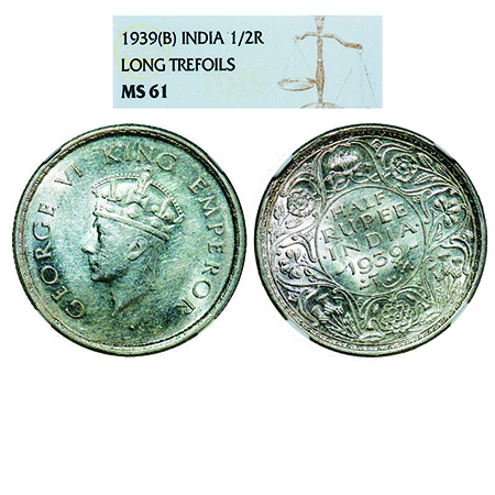 George VI, Silver, Half Rupee, 1939, Bombay Mint, A/I, Head Type I, Dot, Milled edge, 11 o