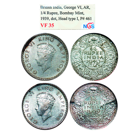 George VI, Half Silver, 1/4 Rupee, (2 coins), 1939, 1940, Bombay Mint, Head Type I, Rev I,