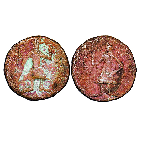 Anga, Kushan Series, Copper, 7.96g, 16.89x16.11mm, (2-3 Cen AD,) Obv: Crude imitation of K