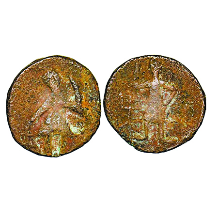 Anga, Kushan Series, Copper, 7.73g, 14.15x11.56mm, (2-3 Cen AD), Obv: Crude imitation of K