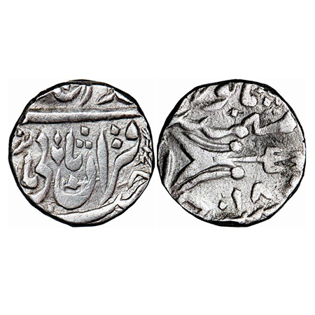 Gwalior, Silver Rupee, 10.70g, Daulat Rao, INO Muhammad Akbar II, Basoda Mint, 18 RY, trid