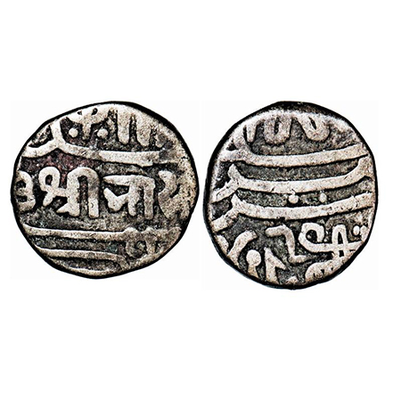 Kutch, Silver ½ Kori, 2.21g, Bharmalji II, AH 1165, Straight line below Nagri legend, Vari