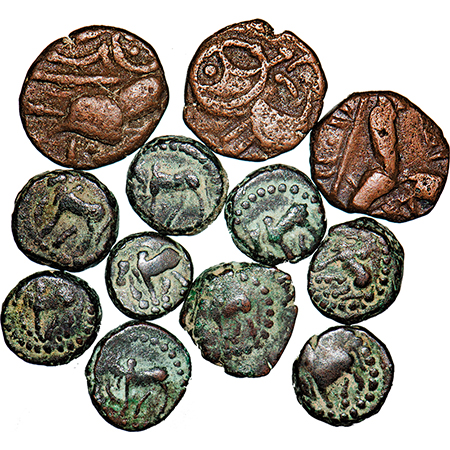 A mix lot of Ancient, Nagas of Padmavati of Gwalior (12),and Kangra Dynasty of Himachal (3