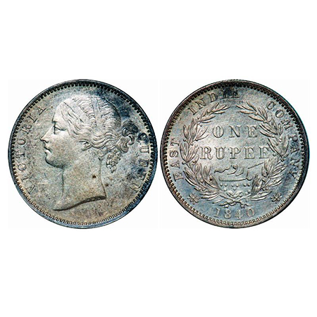 Victoria Queen, Silver, Rupee, 1840, DL, Madras Mint, W.W. B raised, Dot after B, Variety: