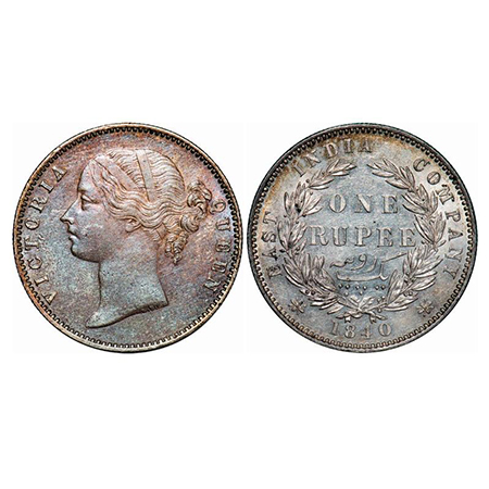 Victoria Queen, Silver, Rupee, 1840, DL, Madras Mint, W.W. S raised, Wreath with 28 Berrie