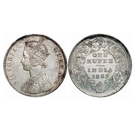 Victoria Queen, Silver, Rupee, 1862, Calcutta Mint, A/II(i), w/o initial 'J', With Pineapp