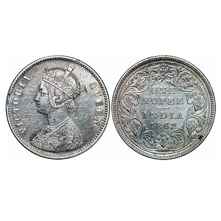 Victoria Queen, Silver, Rupee, 1862, Calcutta Mint, A/II, w/o initial 'J'. GK 252. Very Fi