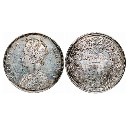 Victoria Queen, Silver, Rupee, 1862, Madras Mint, B/II, With enclosed frame effect and wit