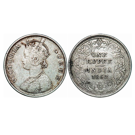 Victoria Queen, Silver, Rupee, 1862, Bombay Mint, B/II, Thick and crudish type lettering o
