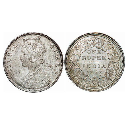 Victoria Queen, Silver, Rupee, 1862, Bombay Mint, B/II/2/0, With initial 'J', Die doubling