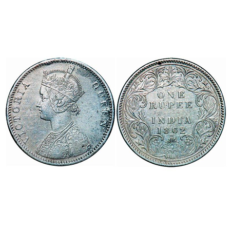 Victoria Queen, Silver, Rupee, 1862, Bombay Mint, A/I/1/2, With initial 'J'. GK 355. Very 