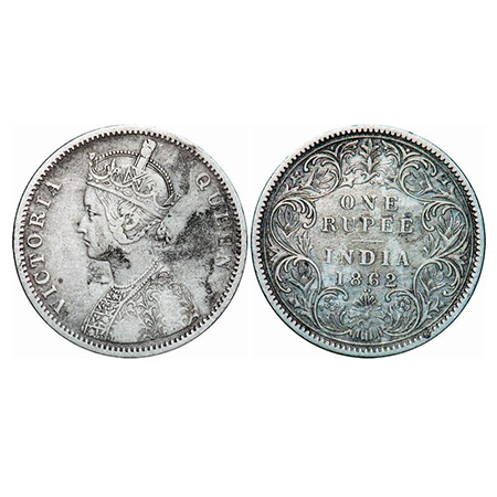 Victoria Queen, Silver, Rupee, 1862, Bombay Mint, A/I/1/2, With initial 'J'. GK 355. Fine+