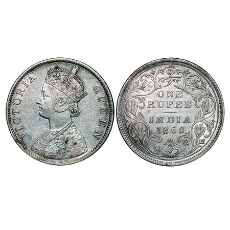 Victoria Queen, Silver, Rupee, 1862, Calcutta Mint, 30.54mm, B/II(iv). GK Unlisted. Extrem