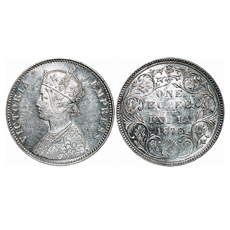 Victoria Empress, Silver, Rupee, 1878, Bombay Mint, A3/II(i), Dot, Broken top flower. GK 4