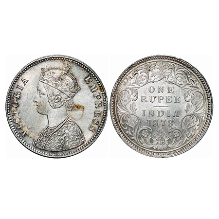 Victoria Empress, Silver, Rupee, 1878, Calcutta Mint, A1/I, No mint mark. GK 455. Almost U