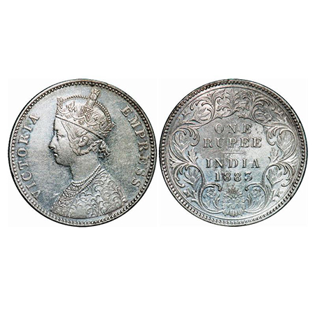 Victoria Empress, Silver, Rupee, 1883, Bombay Mint, A3/I, Dot. GK 478. Extremely Fine. Sca
