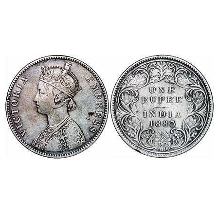 Victoria Empress, Silver, Rupee, 1883, Bombay Mint, A3/I, 'B' raised & Dot, Dual mint mark