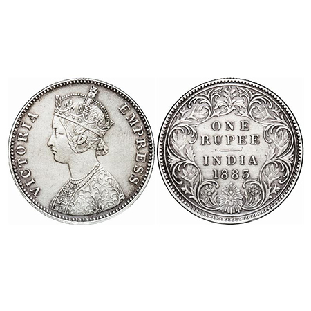 Victoria Empress, Silver, Rupee, 1883, Bombay Mint, A3/I, 'B' raised. GK 483. Very Fine+. 