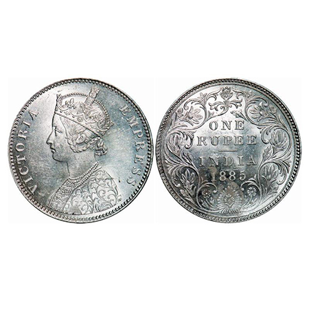 Victoria Empress, Silver, Rupee, 1885, Bombay Mint, A3/II(i), 'B' raised, Top stroke of nu