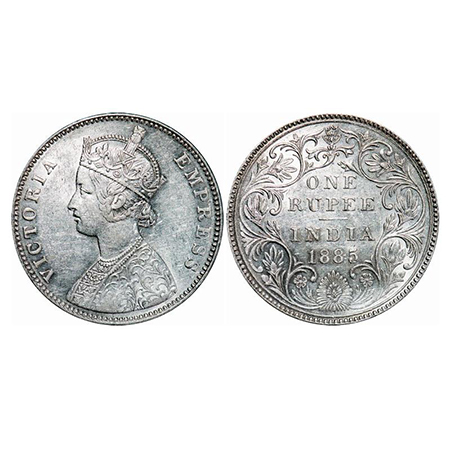 Victoria Empress, Silver, Rupee, 1885, Bombay Mint, A3/II(i), 'B' raised, Top stroke of nu