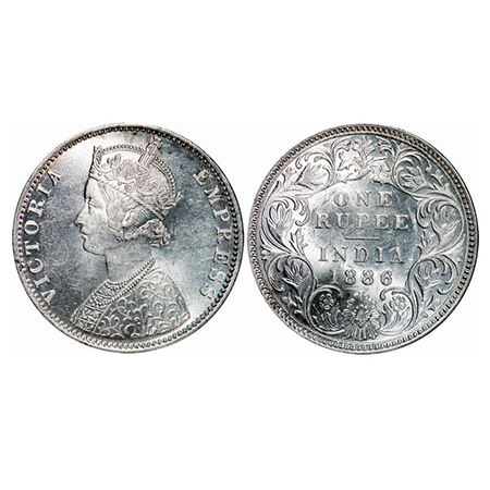 Victoria Empress, Silver, Rupee, 1886, Bombay Mint, C2/I(i), 'B' incused, Planchet flaw on
