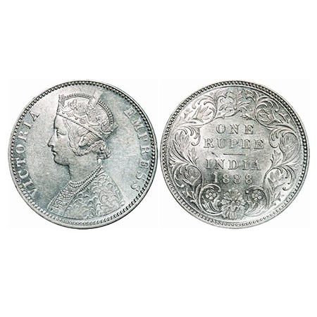 Victoria Empress, Silver, Rupee, 1888, Bombay Mint, C2/I, 'B' raised. GK 551. Almost Uncir
