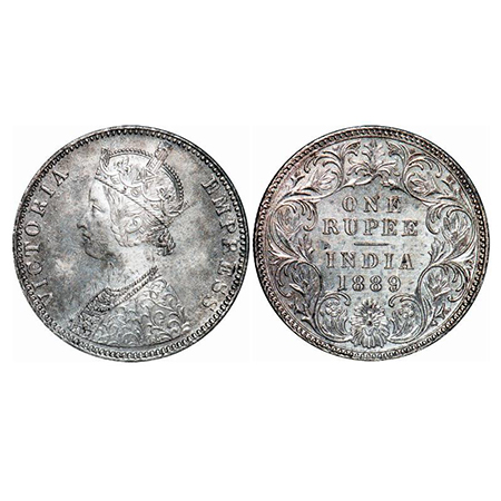 Victoria Empress, Silver, Rupee, 1889, Calcutta Mint, C3/I(i), 'C' incused. GK 565. Uncirc