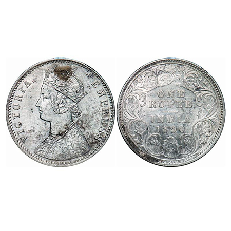 Victoria Empress, Silver, Rupee, 1890, Calcutta Mint, C3/I(i), 'C' incused, Ghost on Rev. 