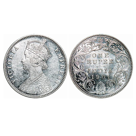 Victoria Empress, Silver, Rupee, 1901, Bombay Mint, A3(i)/I(ii), 'B' incused. GK 591. Unci
