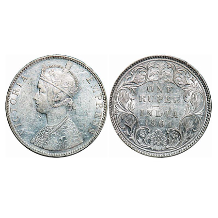 Victoria Empress, Silver, Rupee, 1901, Bombay Mint, C2(ii)/I, 'B' incused. GK 596. About U