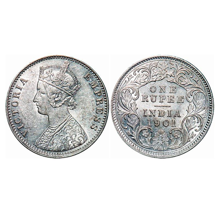 Victoria Empress, Silver, Rupee, 1901, Calcutta Mint, C3/I(i), 'C' incused. GK 598. Uncirc