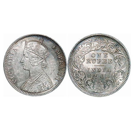 Victoria Empress, Silver, Rupee, 1901, Calcutta Mint, C3/I(i), 'C' incused. GK 598. About 