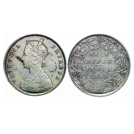 Victoria Empress, Silver, Half Rupee, 1889, Bombay Mint, A/II(i), 'B' raised. GK 642. Fine