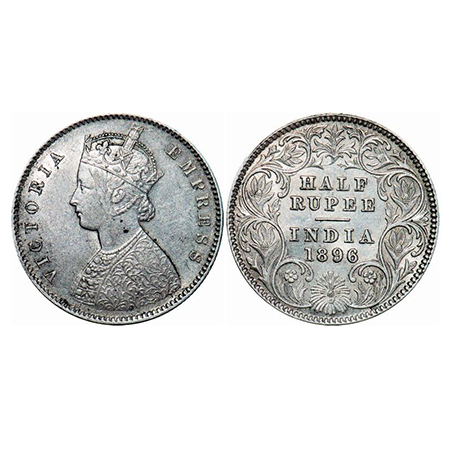 Victoria Empress, Silver, Half Rupee, 1896, Calcutta Mint, A/I, 'C' incused. GK 652. Extre