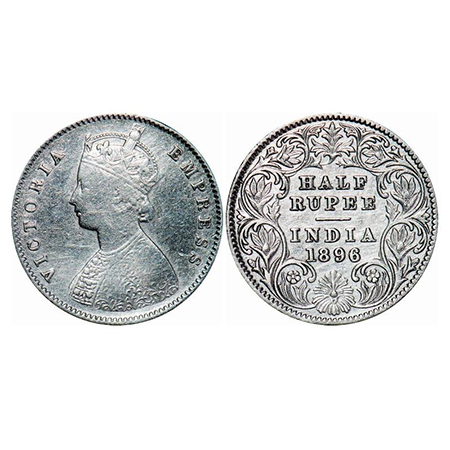 Victoria Empress, Silver, Half Rupee, 1896, Calcutta Mint, A/I, 'C' incused. GK 652. Fine+